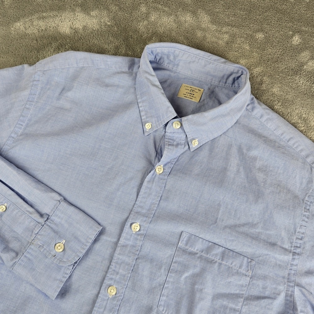 J Crew Shirt Mens Large 16/16.5 Blue 2 Ply Cotton Long Sleeve Professional Work